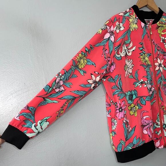 Susan Graver Size Large Vibrant Peachskin Floral Bomber Jacket Bloomcore Resort - Picture 2 of 12